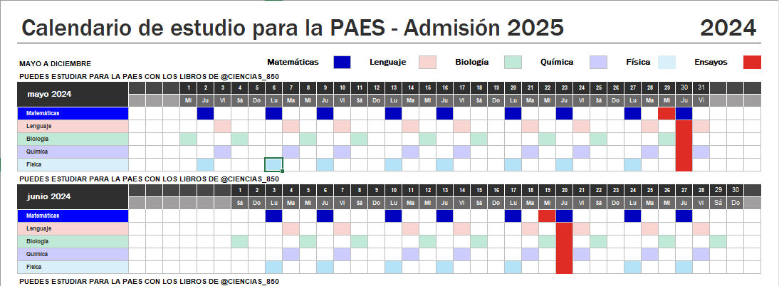 CALENDARIO DE ESTUDIO PAES